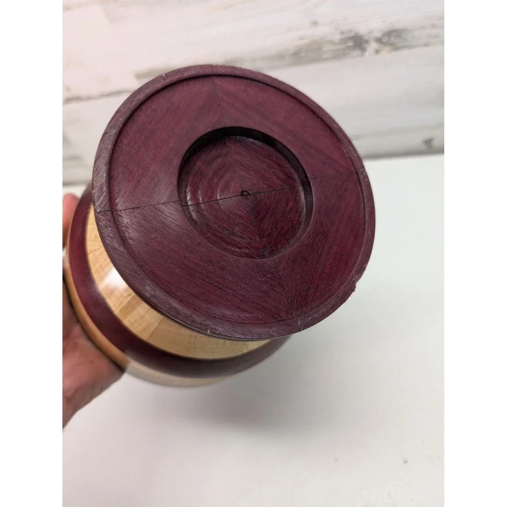 Handmade Segmented Wood Pedestal Bowl Maple Purpleheart 7.5